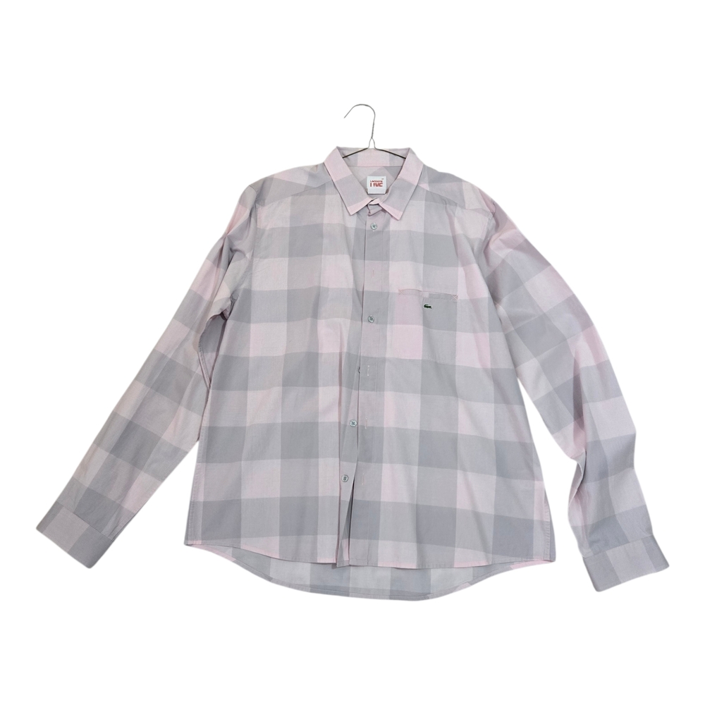 LACOSTE Men's Gray and Pink Checkered Shirt